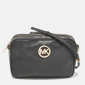 Pre Owned Michael Kors Black Leather Camera Crossbody Bag