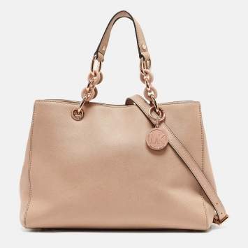 Pre Owned Michael Kors Beige Saffiano Leather Medium Cynthia Tote