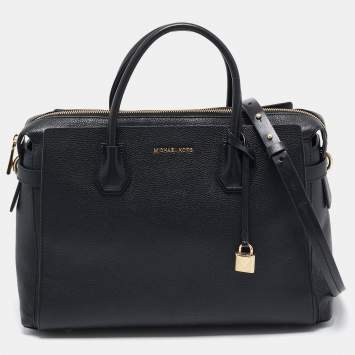 Pre Owned Michael Kors Black Leather Large Mercer Belted Satchel