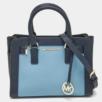 Pre Owned Michael Kors Two Tone Blue Leather Small Dillon Tote