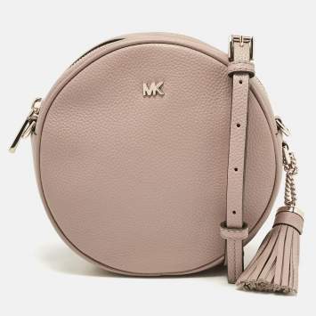 Pre Owned Michael Kors Beige Leather Round Crossbody Bag