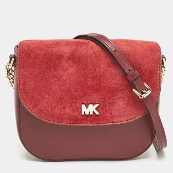 Pre Owned Michael Kors Burgundy Leather and Suede Half Dome Crossbody Bag