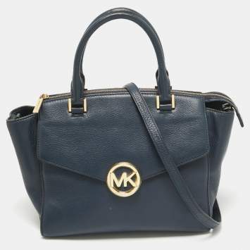 Pre Owned Michael Kors Navy Blue Leather Large Hudson Satchel