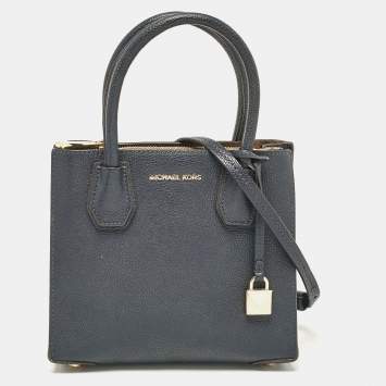 Pre Owned Michael Kors Navy Blue Leather Small Mercer Tote