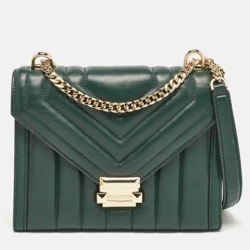 Pre Owned Michael Kors Green Quilted Leather Medium Whitney Shoulder Bag