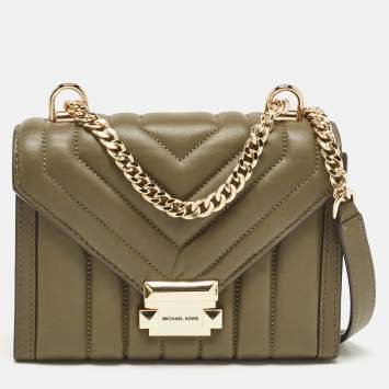 Pre Owned Michael Kors Olive Green Quilted Leather Small Whitney Shoulder Bag
