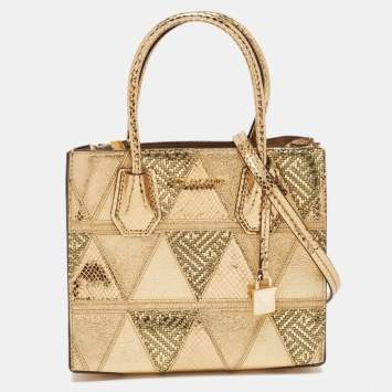 Pre Owned Michael Kors Gold Leather Patch Mercer Tote