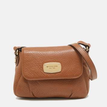 Pre Owned Michael Kors Brown Leather Jet Set Flap Crossbody Bag