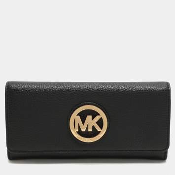 Pre Owned Michael Kors Black Leather Fulton Continental Wallet