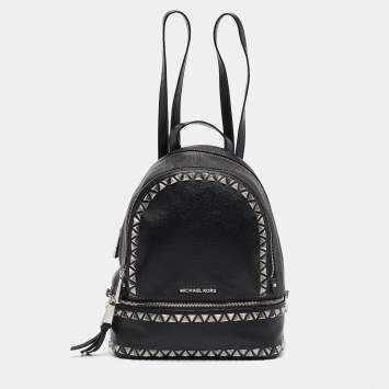 Pre Owned Michael Kors Black Faux Leather Medium Studded Rhea Backpack