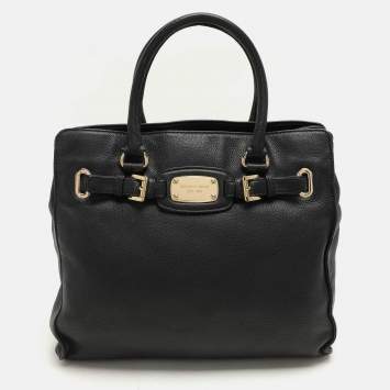 Pre Owned MICHAEL Michael Kors Black Leather Large Hamilton North South Tote