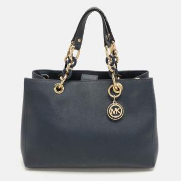 Pre Owned Michael Kors Blue Saffiano Leather Medium Cynthia Tote
