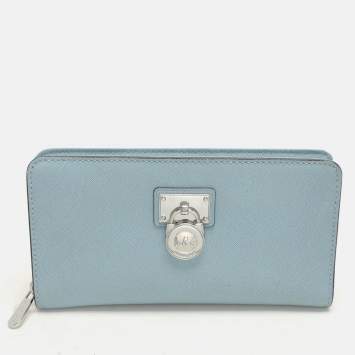 Pre Owned Michael Kors Blue Leather Zip Around Wallet