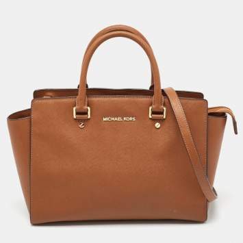Pre Owned Michael Kors Brown Leather Large Selma Tote