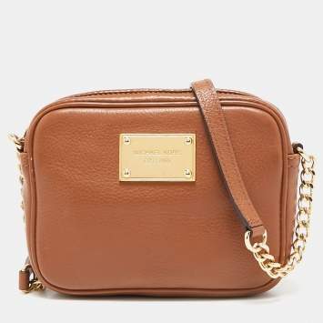 Pre Owned Michael Kors Brown Leather Mini Camera Crossbody Bag