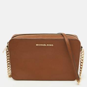 Pre Owned Michael Kors Brown Leather Jet Set Camera Crossbody Bag