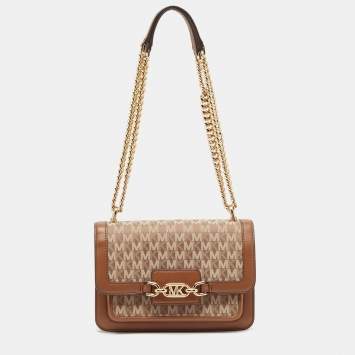 Pre Owned Michael Kors Brown Signature Canvas Large Heather Shoulder Bag