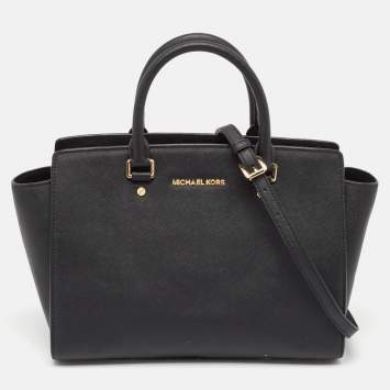Pre Owned Michael Kors Black Leather Large Selma Tote