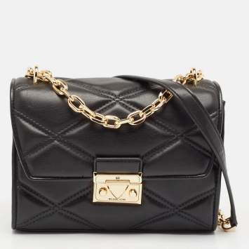 Pre Owned Michael Kors Black Quilted Leather Small Serena Crossbody Bag