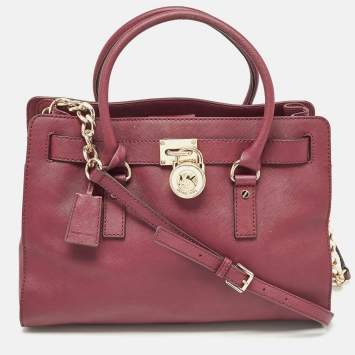 Pre Owned Michael Kors Burgundy Leather East/West Hamilton Tote
