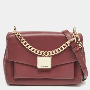 Pre Owned Michael Kors Burgundy Leather Small Lita Shoulder Bag 