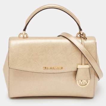 Pre Owned Michael Kors Gold Leather Small Ava Top Handle Bag