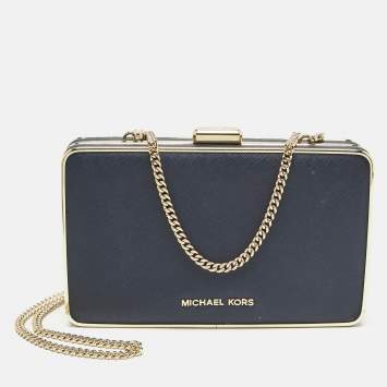 Pre Owned Michael Kors Blue Leather Elsie Box Chain Clutch