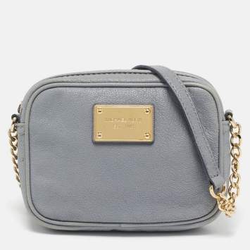 Pre Owned MICHAEL Michael Kors Light Blue Leather Mini Jet Set Crossbody Bag