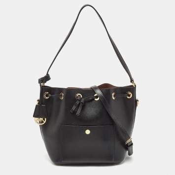 Pre Owned Michael Kors Black Leather Greenwich Bucket Bag