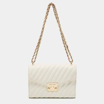Pre Owned Michael Kors White Quilted Leather Medium Rose Shoulder Bag