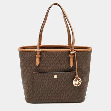 Pre Owned Michael Kors Brown Signature Coated Canvas and Leather Ciara Tote