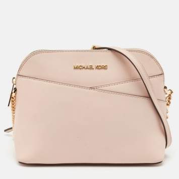 Pre Owned Michael Kors Light Pink Leather Jet Set Travel Dome Crossbody Bag