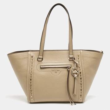 Pre Owned Michael Kors Beige Leather Medium Studded Carine Tote
