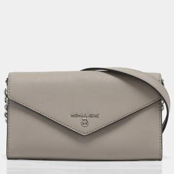 Michael Kors Grey Leather Envelope Flap Wallet On Chain