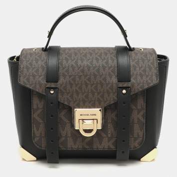 Michael Kors Brown/Black Leather and PVC Medium Manhattan Top Handle Bag