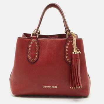 Pre Owned Michael Kors Red Leather Brooklyn Tote