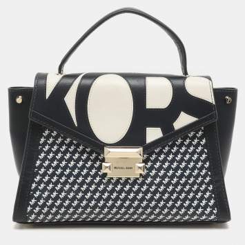 Pre Owned Michael Kors Admiral/Optic Leather Medium Graphic Logo Whitney Top Handle Bag