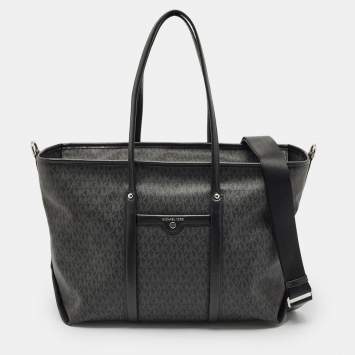Pre Owned Michael Kors Black Signature Coated Canvas Large Beck Tote