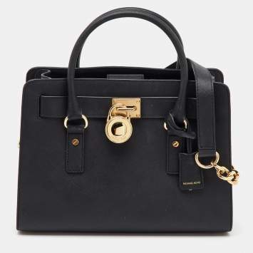 Pre Owned Michael Kors Black Saffiano Leather Medium Hamilton Tote