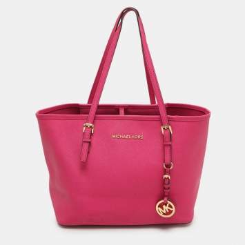 Pre Owned Michael Kors Pink Saffiano Leather Small Jet Set travel Tote