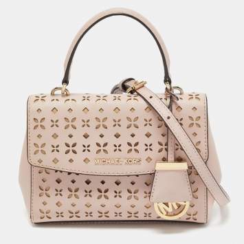 Pre Owned Michael Kors Light Pink Leather XS Laser Cut Ava Top Handle Bag