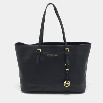 Michael Kors Black Leather Large Jet Set Travel Tote
