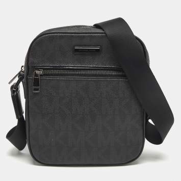 Michael Kors Black Signature Coated Canvas Jet Set Logo Flight Crossbody Bag