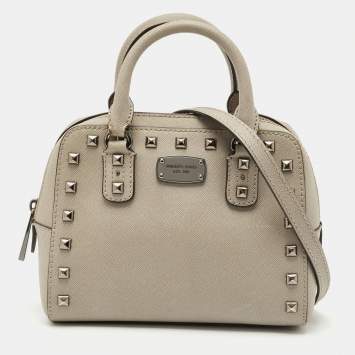 Pre Owned Michael Kors Grey Leather Mini Studded Sandrine Satchel