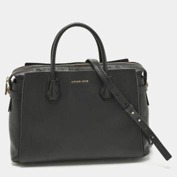 Michael Kors Black Leather Large Mercer Belted Satchel