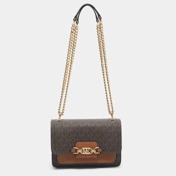 Michael Kors Brown Signature Coated Canvas and Leather Extra Small Heather Shoulder Bag
