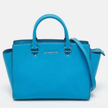 Pre Owned Michael Kors Light Blue Leather Large Selma Tote