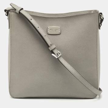 Pre Owned Michael Kors Grey Leather Large Jet Set Travel Messenger Bag