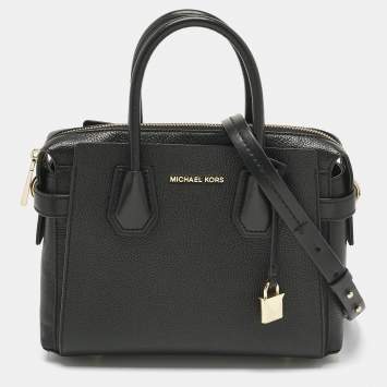 Pre Owned Michael Kors Black Leather Small Belted Mercer Satchel