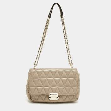 Pre Owned Micheal Kors Beige Quilted Leather Large Sloan Shoulder Bag